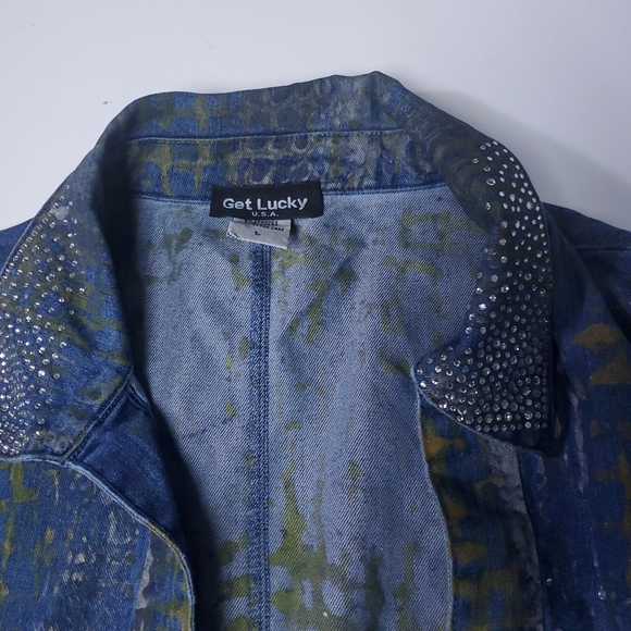 Get Lucky USA Denim Bling Jacket Upcycle Look - Picture 4 of 10